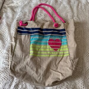 Old Navy Canvas Beach Tote Bag Striped Heart Pink Rope Handles One Size shop